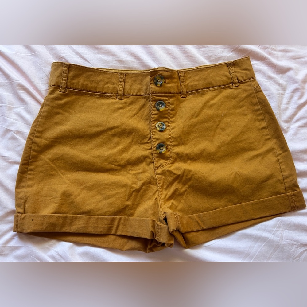 Old Navy High-Waist Button-Front Mustard Shorts